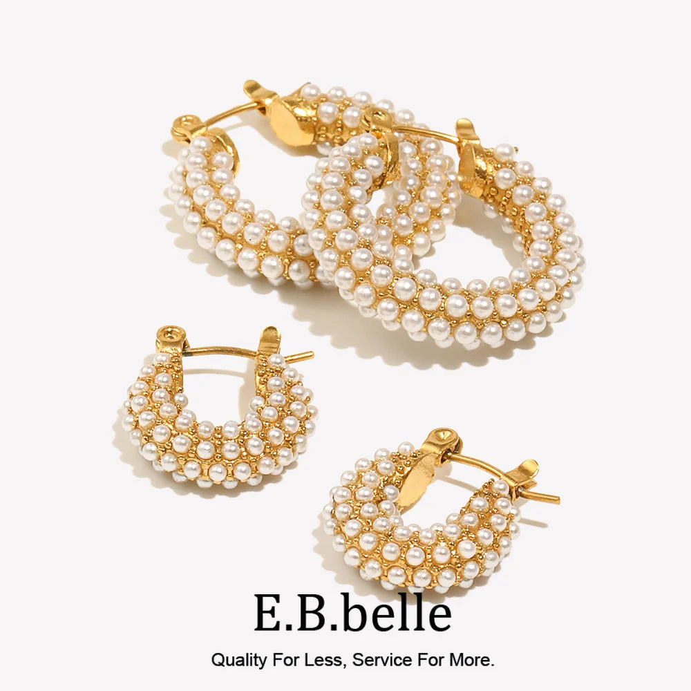 Dainty Pearl Hoop Earrings for Women — 15mm & 23mm Gold-Plated Hypoallergenic Stainless Steel Hoops
