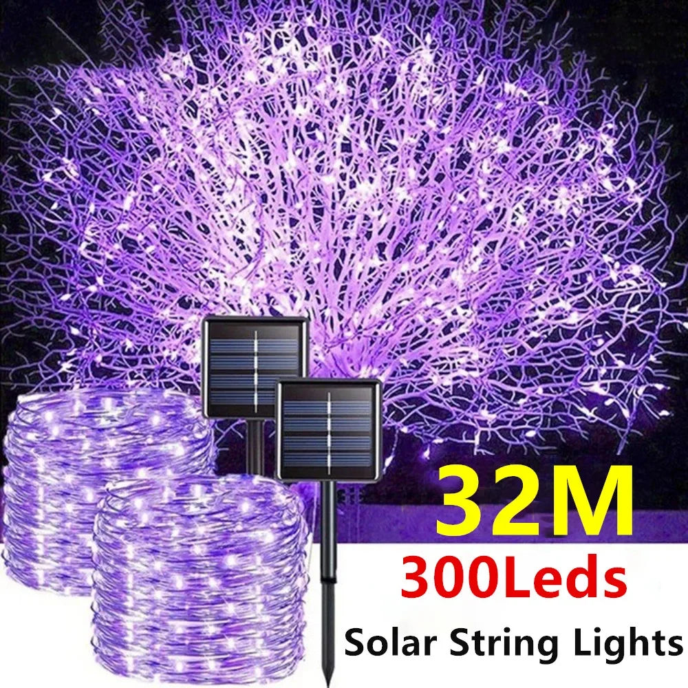 Outdoor Solar LED Fairy String Lights 32 m (105 ft) 300 LED Copper Wire Waterproof IP66 8 Modes Garden Patio Christmas
