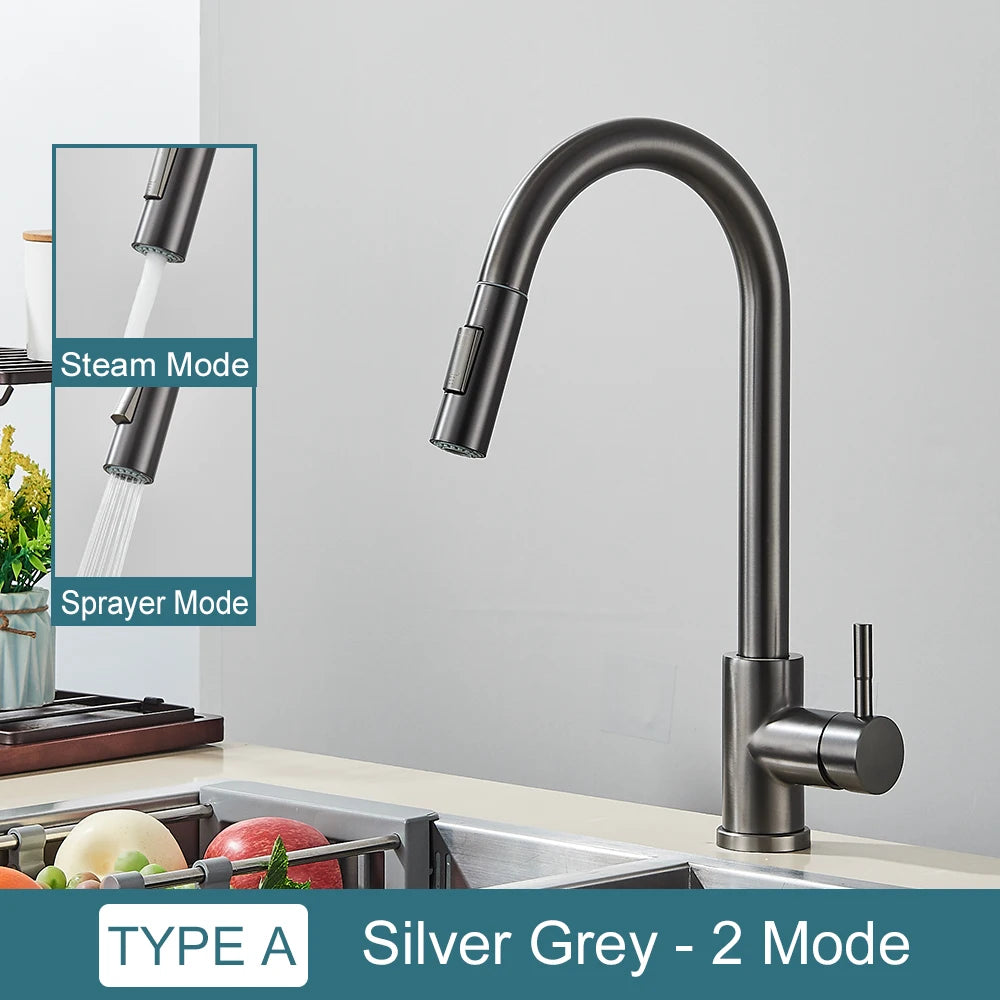 Black Pull-Out Kitchen Faucet Single-Handle Two-Function Deck-Mounted Mixer Hot and Cold