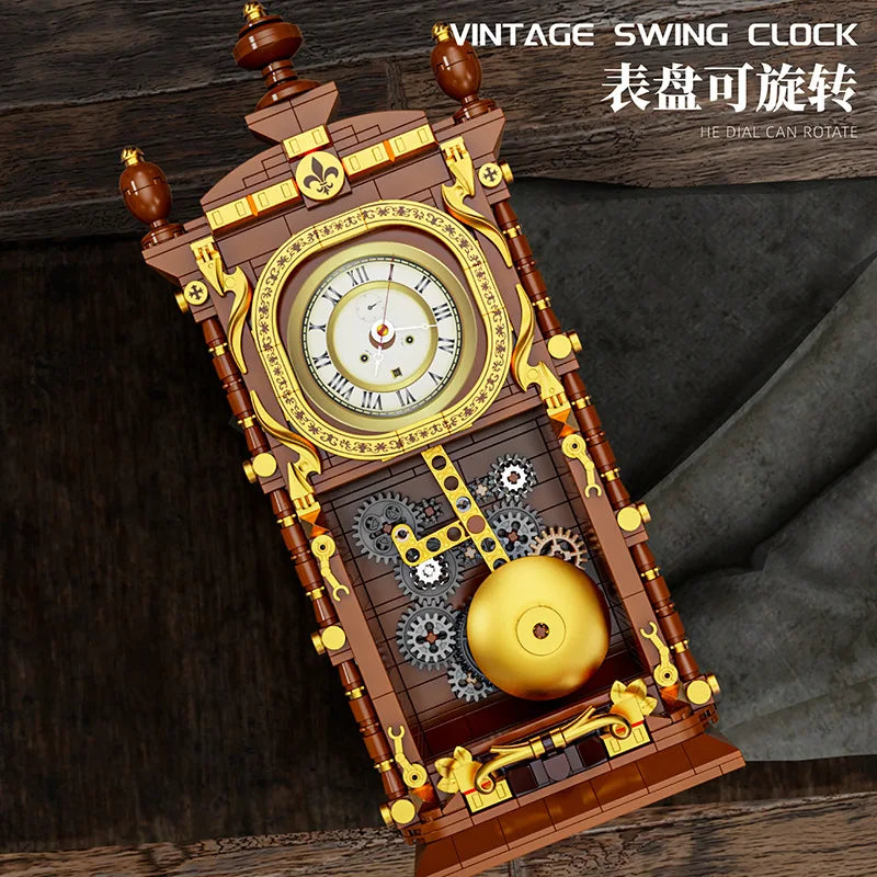Swinging Retro Mechanical Pendulum Clock Building Blocks 751-Piece 3D Model Kit for Adults Home Decor Gift