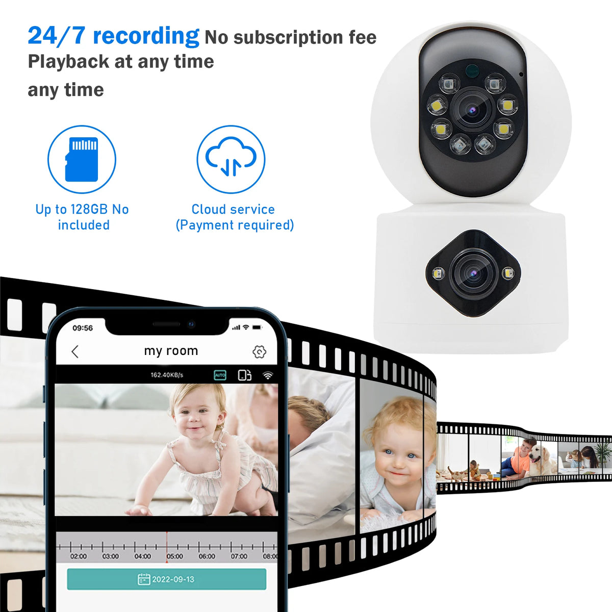 4MP WiFi 360° Dual-Lens Mini Security Camera - Indoor Baby Monitor Webcam