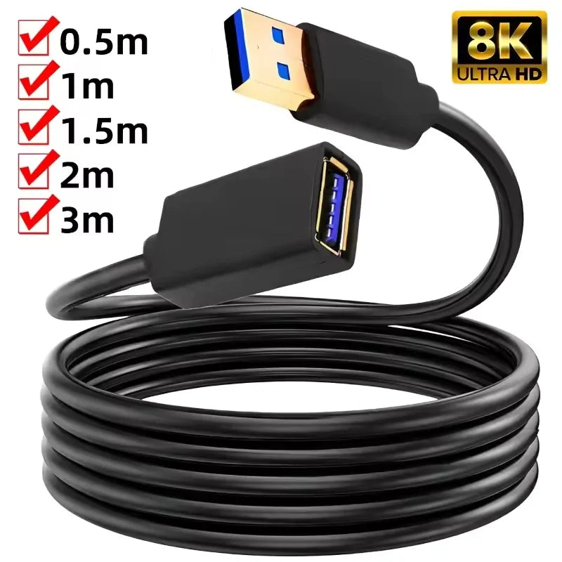 USB 3.0 & 2.0 High-Speed Extension Cable – 0.5/1/1.5/2/3 m (1.6/3.3/4.9/6.6/9.8 ft) for Smart TV, Xbox One, SSD, PC, Laptop