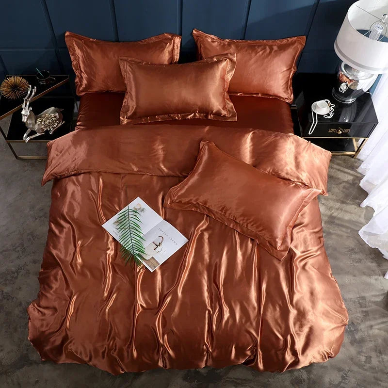 4-Piece Solid Color Duvet Cover Set - Rayon Twill Bedding (Twin/Full/Queen/King)