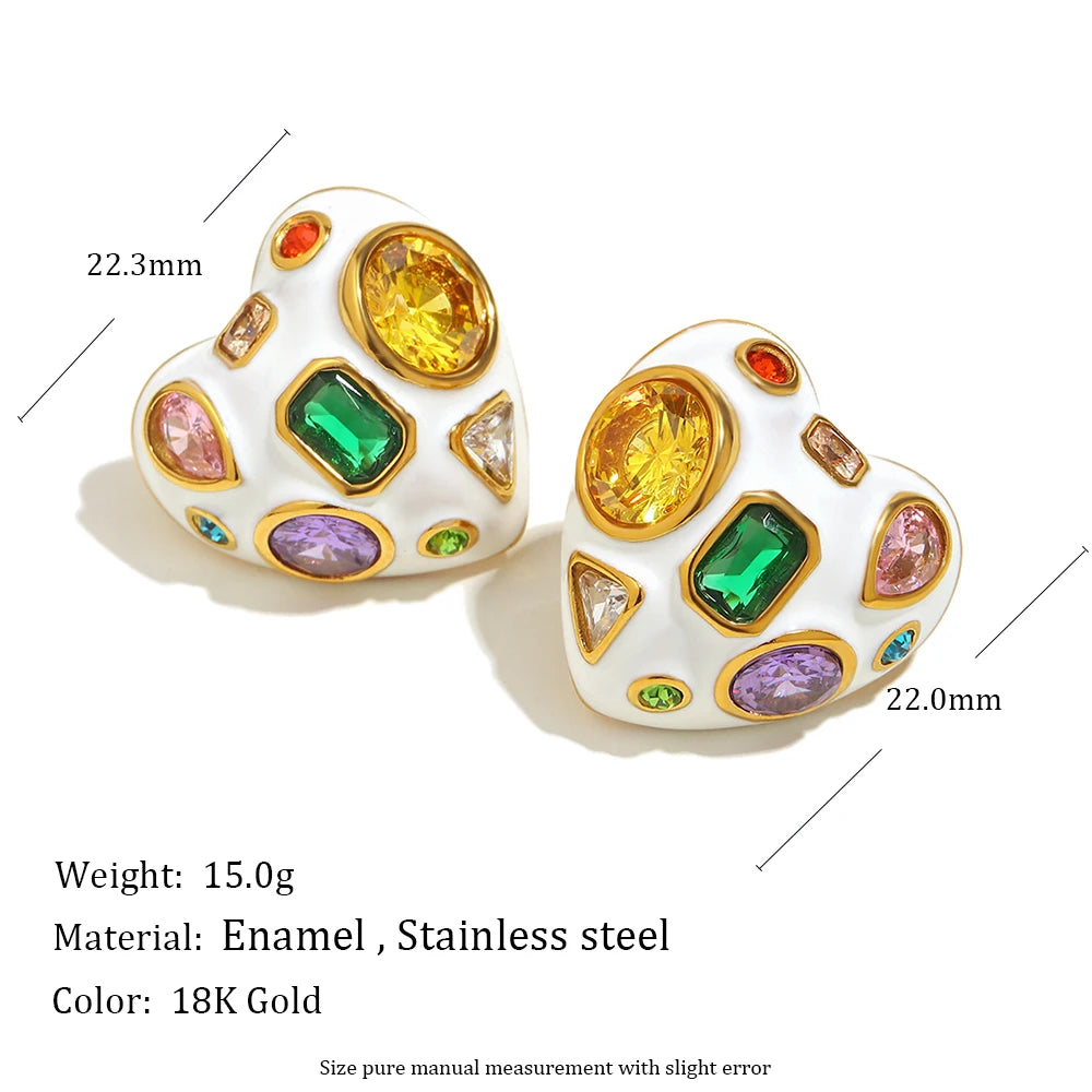 316L Stainless Steel Heart Zircon Stud Earrings - 18K Gold Plated Waterproof Hypoallergenic Women's Party Jewelry