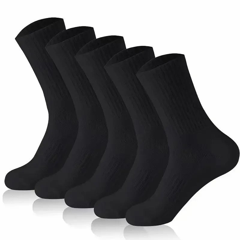 5/10/20 Pairs Neutral Solid Mid-Calf Crew Socks - Breathable Sweat-Wicking Antibacterial Polyester-Spandex, All-Season Sports Socks