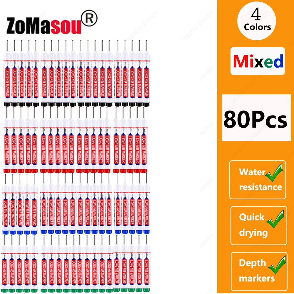 20mm Long-Head Deep Hole Marker Pens - Waterproof Fast-Dry Oil Markers for Wood, Metal & Glass (Red/Black/Blue/Green)