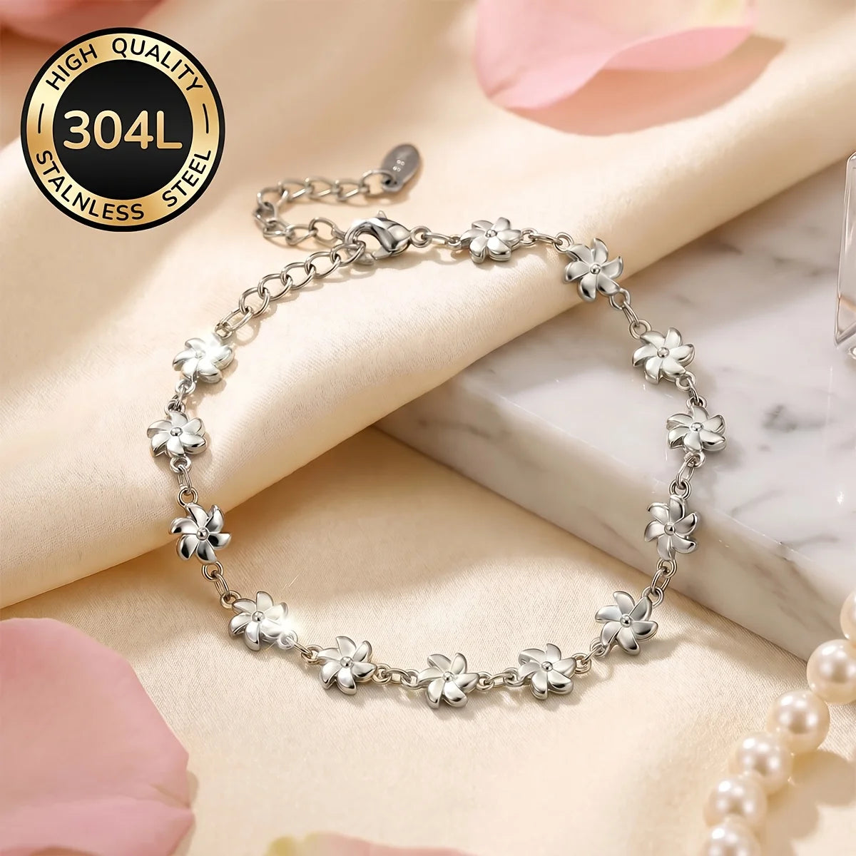 304L Stainless Steel 18K Gold-Plated Bracelet for Women, Geometric Link Chain with Lobster Clasp — Elegant All-Season Jewelry Gift