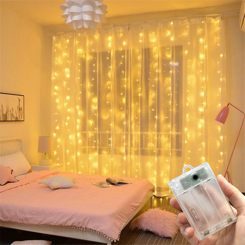 LED Curtain Fairy String Lights - Battery Powered 8-Mode Holiday & Christmas Decor, 100–600 LEDs, Sizes 3×1–6×3 m (9.8×3.3–19.7×9.8 ft)