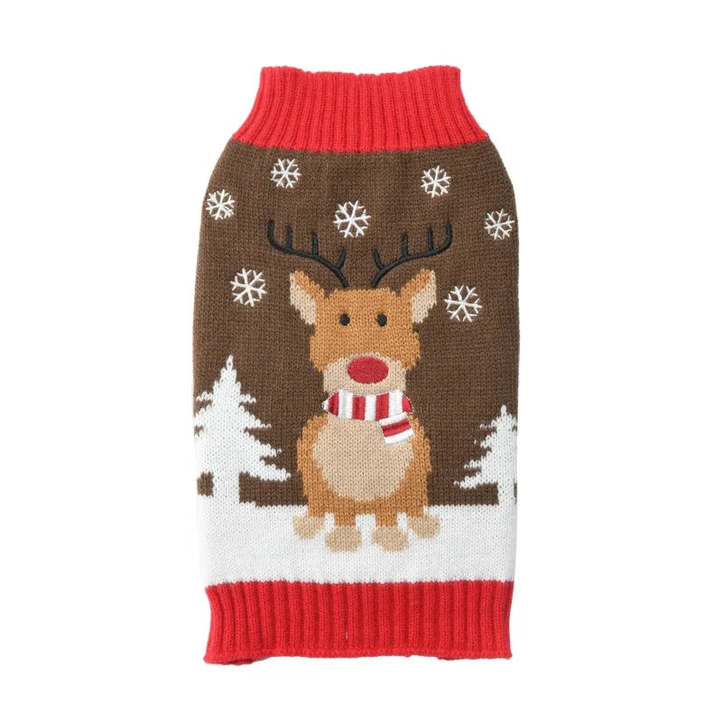 Christmas Knitted Dog Sweater – Winter Striped Cartoon Pet Coat, Sizes XXS–XXL (8.66–24.02 in / 22–61 cm Back)