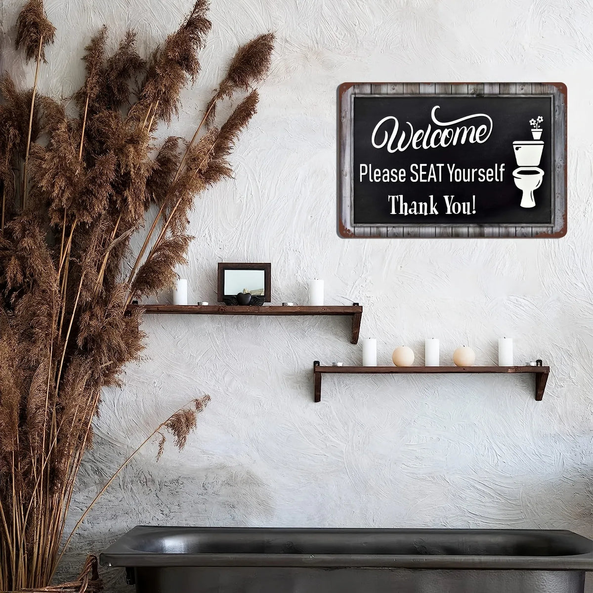 Funny Restroom Metal Tin Sign - Sarcastic Bathroom Wall Decor (12x8 in / 30x20 cm, 16x12 in / 40x30 cm)