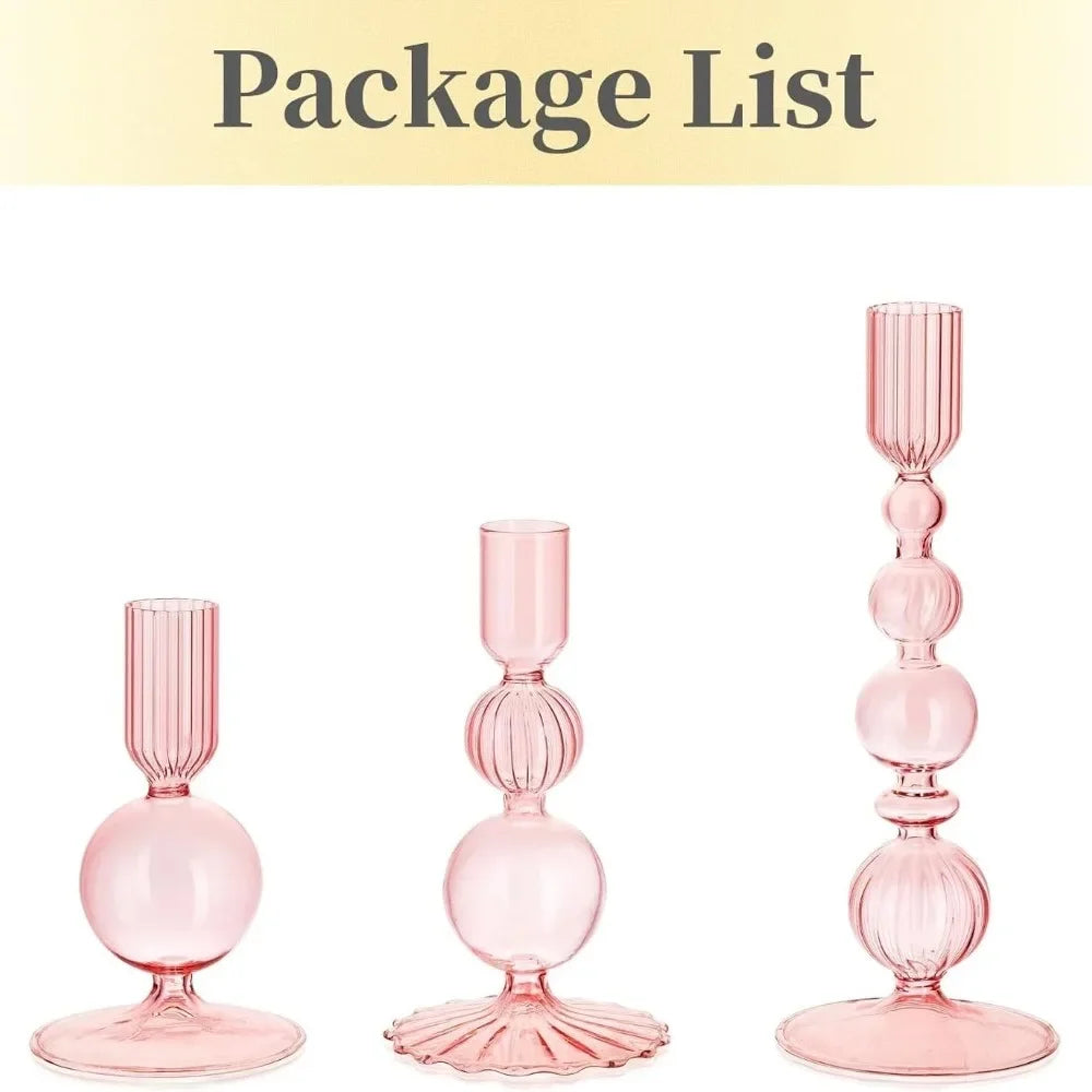 3-Piece Glass Taper Candle Holders and Flower Vases for Wedding Table Centerpiece