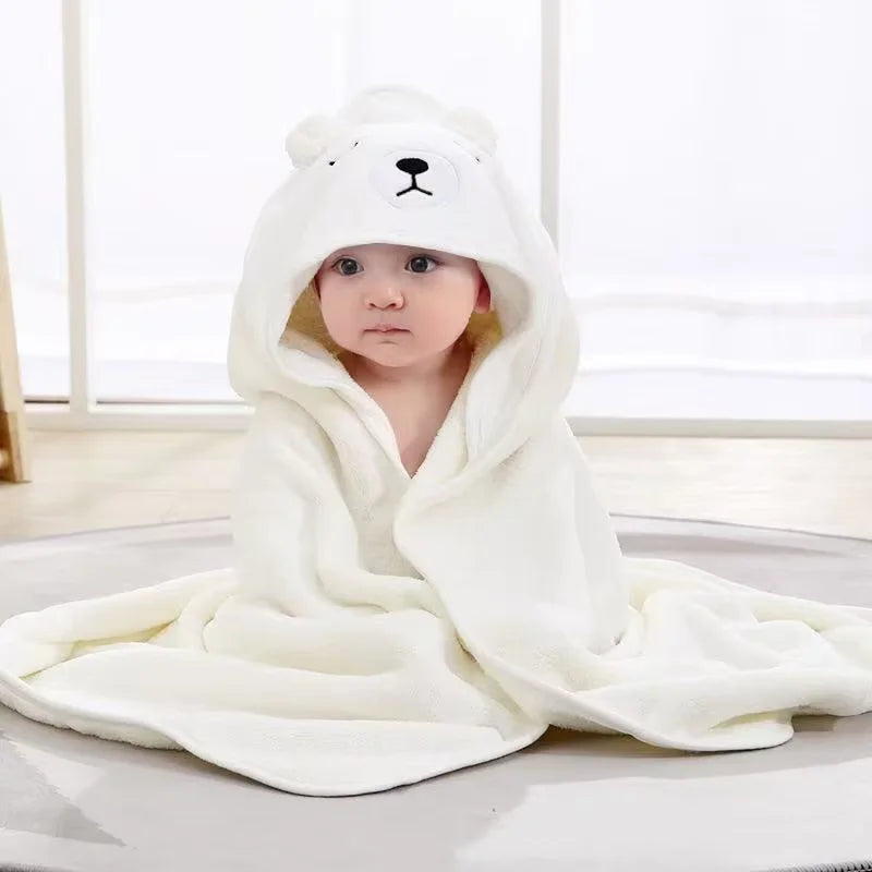 Hooded Baby Towel & Toddler Bathrobe Cartoon Coral Fleece Swaddle Blanket for Newborns & Kids