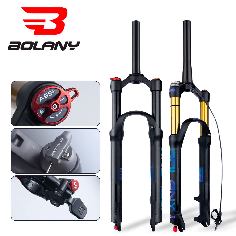MTB Air Suspension Fork — 120mm Travel, Rebound Adjustable, 26/27.5/29 in, 9x100mm Quick Release, Disc Brake Compatible