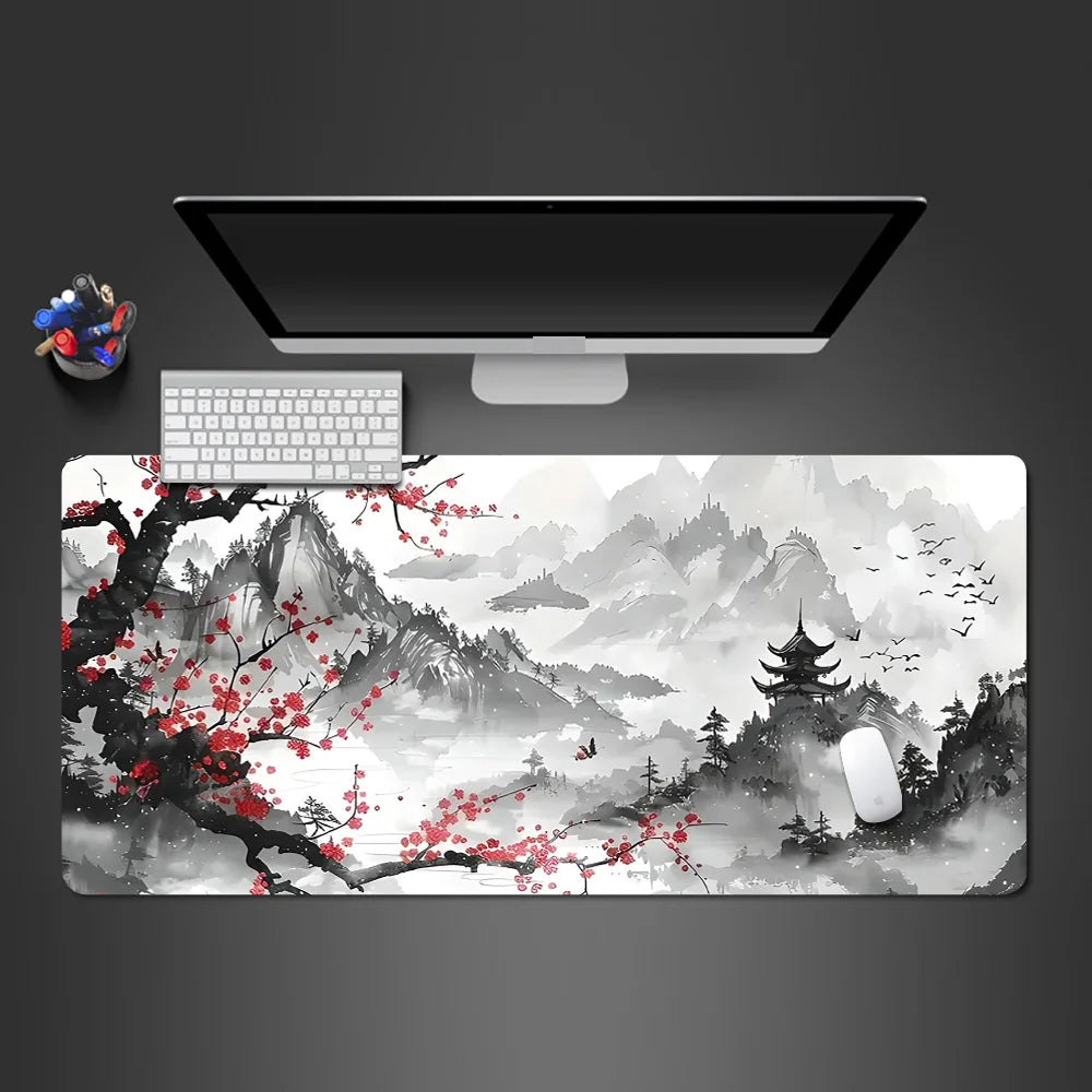 Sakura Cherry Blossom XXL Extended Gaming Desk Mat – 39.4 x 19.7 x 0.12 in (1000 x 500 x 3 mm) Keyboard & Mouse Pad, Non-Slip Stitched Edge