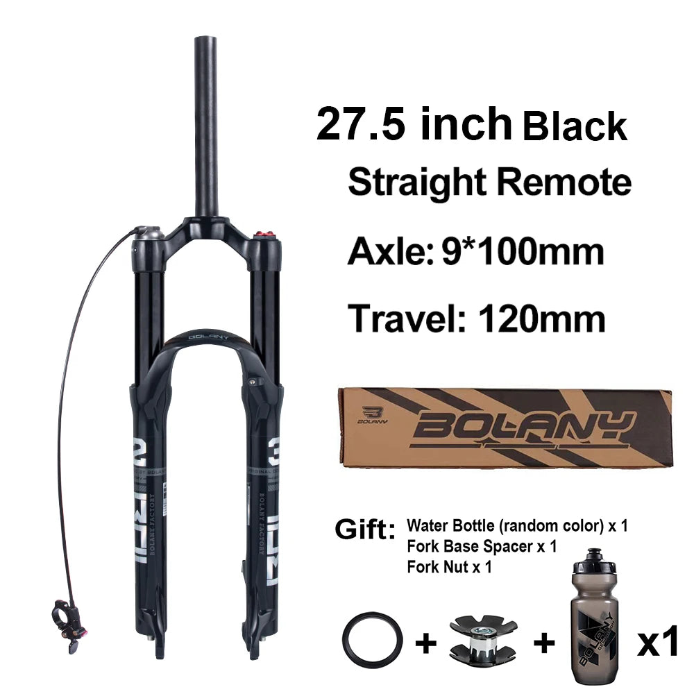 Mountain Bike Air Suspension Fork 26/27.5/29 Inch 100mm Travel (120mm Exposed) Air & Oil Damping Remote Lockout 9mm Axle 32mm Stanchions Disc Brake