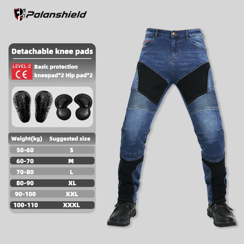 Men's Motorcycle Riding Pants with Removable Armor - Breathable Mesh Touring Motocross Pants (Blue/Black)