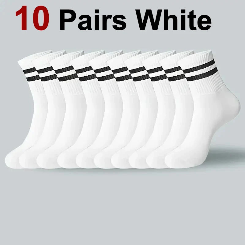 5/10/20 Pairs Neutral Solid Mid-Calf Crew Socks - Breathable Sweat-Wicking Antibacterial Polyester-Spandex, All-Season Sports Socks