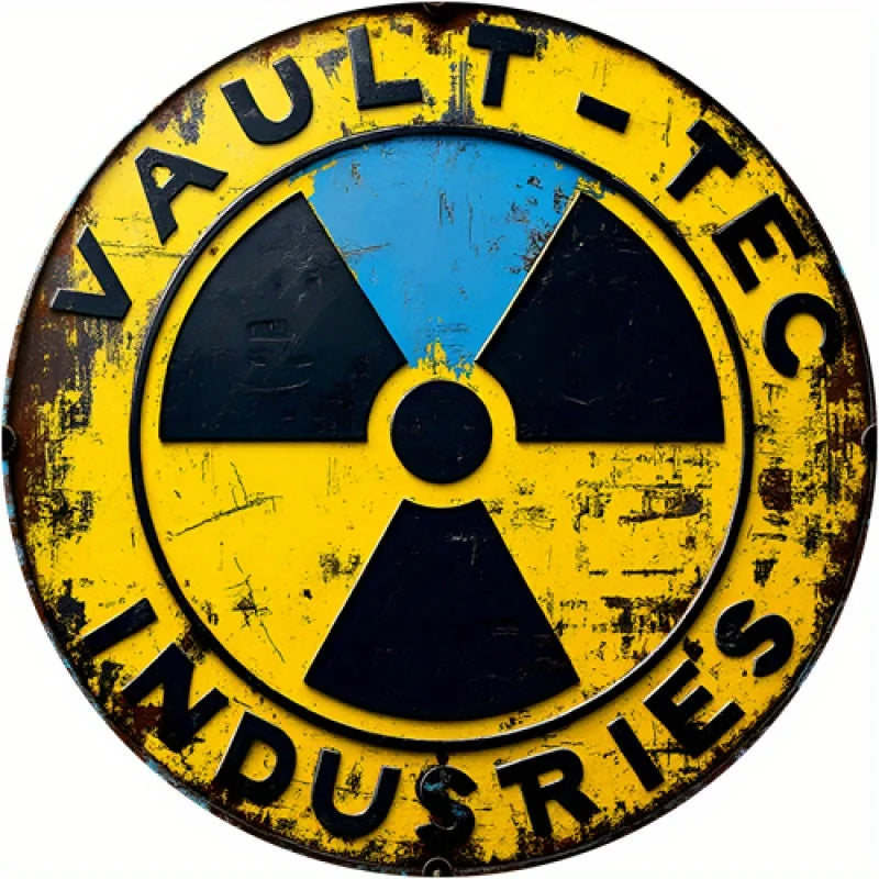 Vintage Retro Round Metal Tin Sign - Radiation Symbol Wall Art with Pre-Drilled Holes