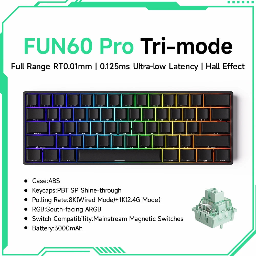 Magnetic Switch 60% & 65% Mechanical Gaming Keyboard - Rapid Trigger RT, 8K Polling, Hot-Swappable, RGB, Tri-Mode USB-C/BT/2.4G