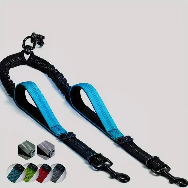 Dual Dog Leash Coupler - Padded Handles No-Tangle Bungee No-Pull Leash with 360° Swivel & Reflective Trim