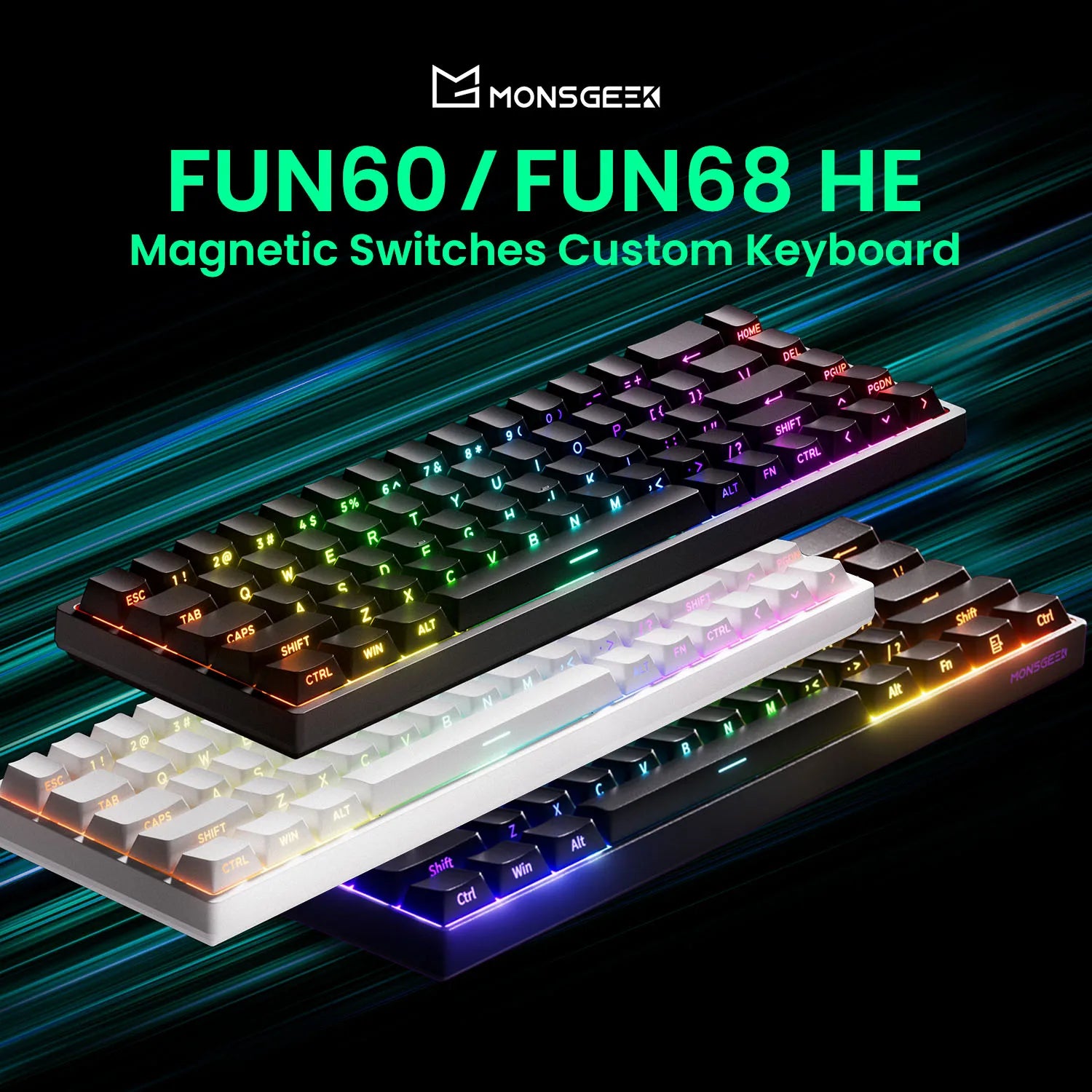 Magnetic Switch 60% & 65% Mechanical Gaming Keyboard - Rapid Trigger RT, 8K Polling, Hot-Swappable, RGB, Tri-Mode USB-C/BT/2.4G
