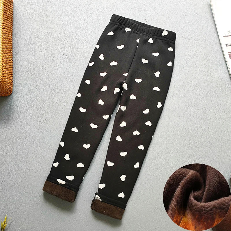 Kids Warm Fleece-Lined Cartoon Leggings Thick Plus Velvet Winter Pants Ages 4-6