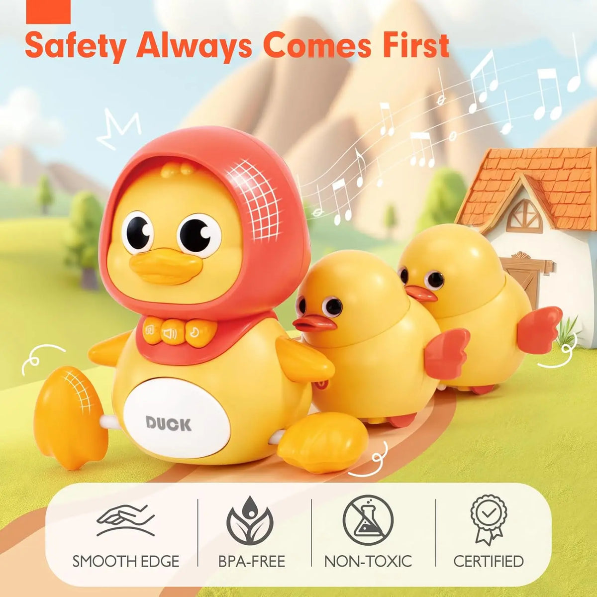 Baby Crawling Toys 3-Piece Duck Set - Infant & Toddler Interactive Moving, Walking & Dancing Toy with Lights for Tummy Time & Development