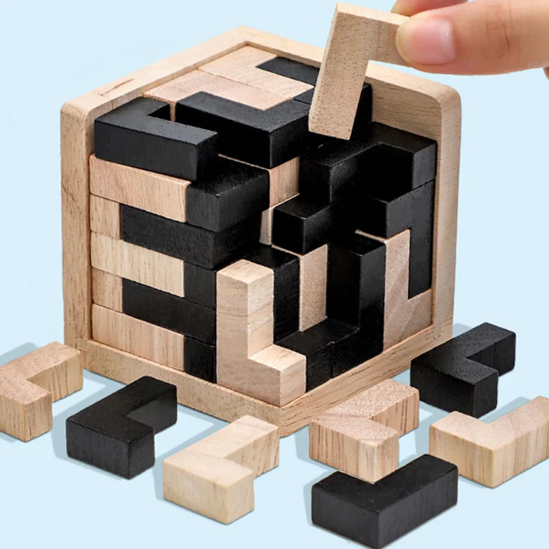 3D Wooden Luban Cube Puzzle Interlocking Brain Teaser Educational Toy for Kids Ages 3+