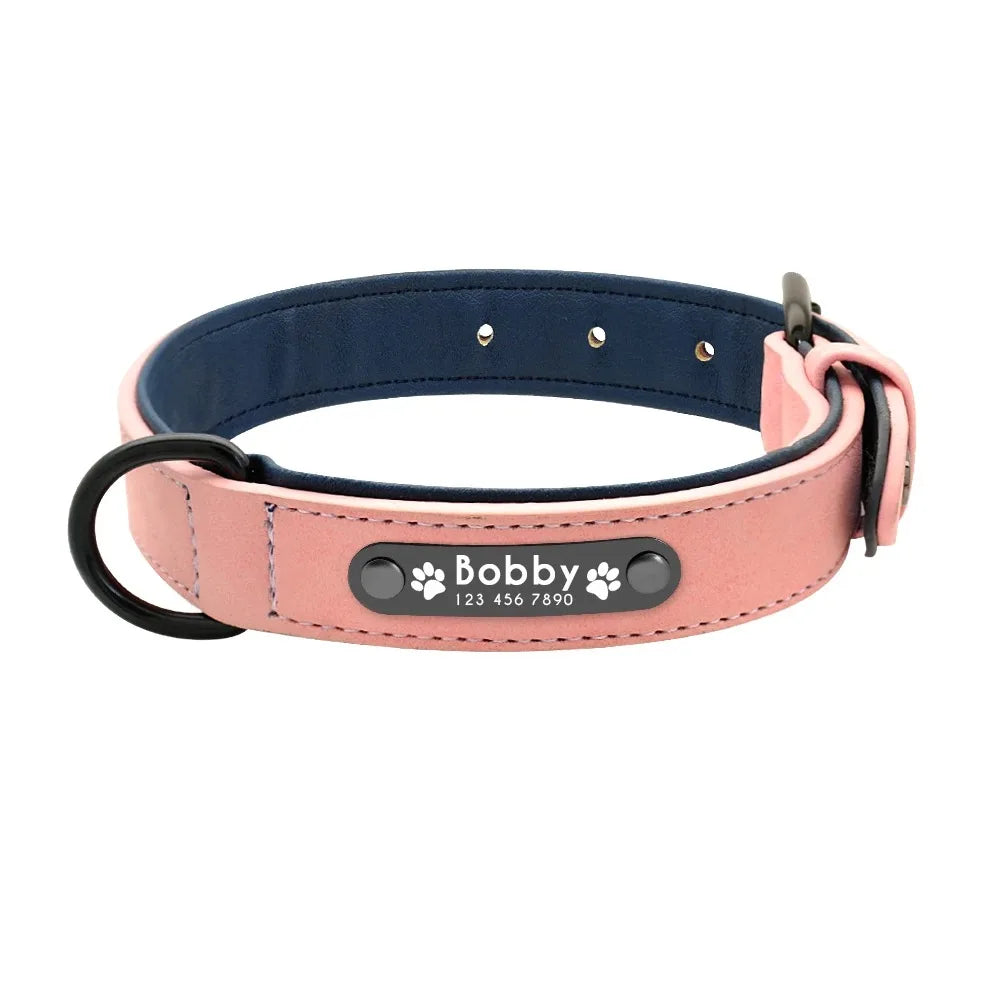 Personalized Leather Dog Collar with ID Tag - Adjustable Small/Medium/Large Dogs | Custom Name & Phone