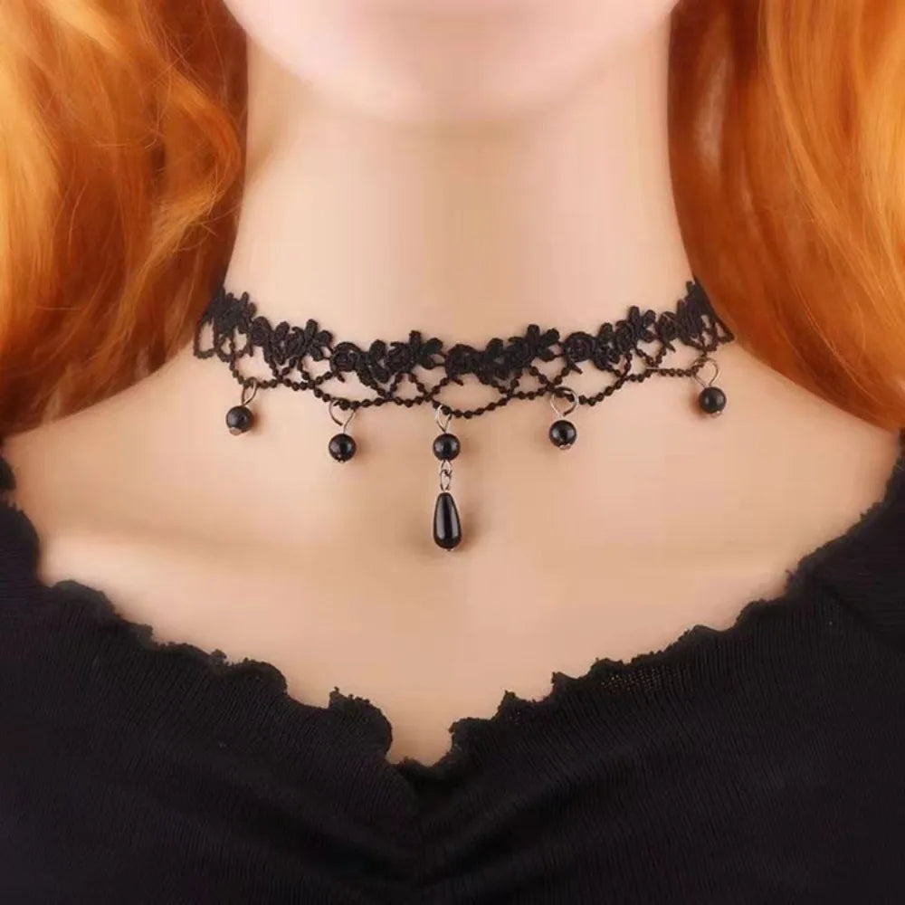 Black Lace Choker Necklace - Gothic Punk Collar view 3