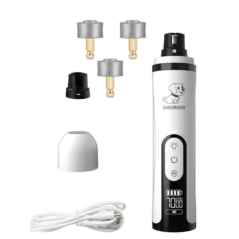 USB Rechargeable Pet Nail Grinder with LED Light - Quiet Dog & Cat Nail Trimmer