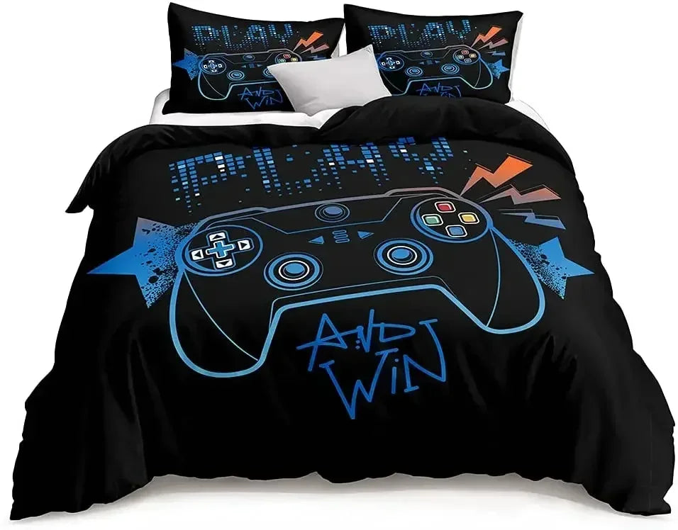 Gamer Bedding Set 3-Piece Duvet Cover & 2 Pillowcases – Video Game Controller Design for Kids & Teens
