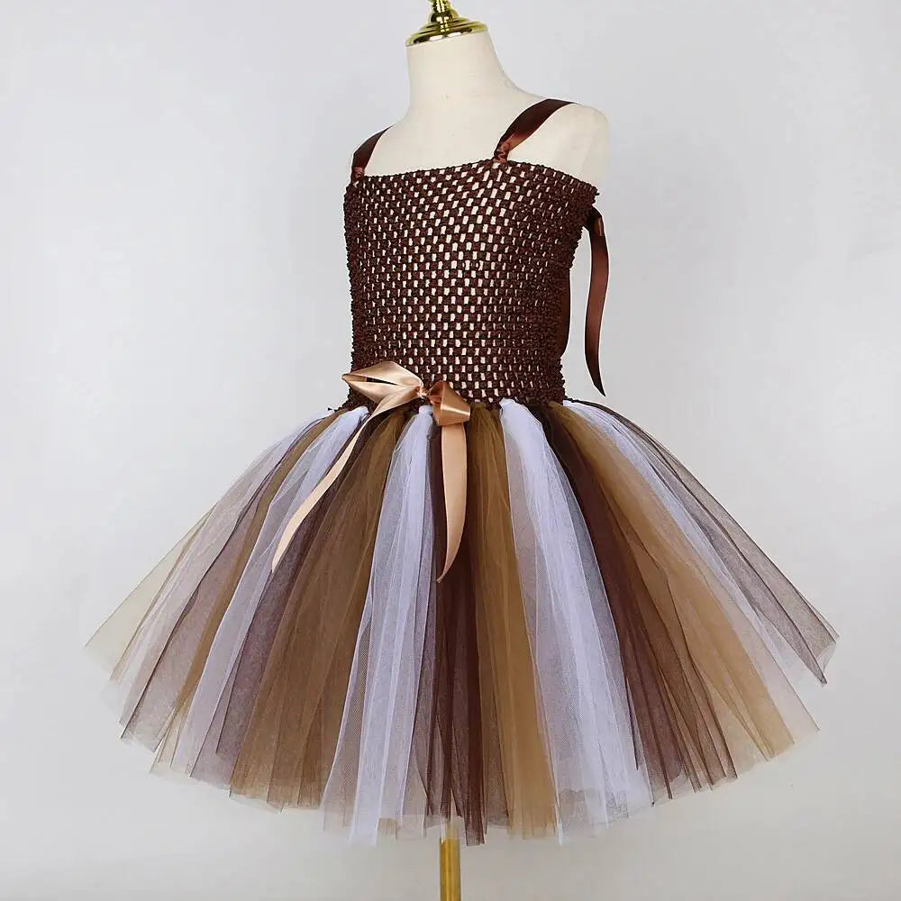 Lion Tutu Dress for Girls (1-12 Years) – Jungle Animal Ballet Costume with Wrist & Ankle Cuffs for Halloween, Christmas, Party