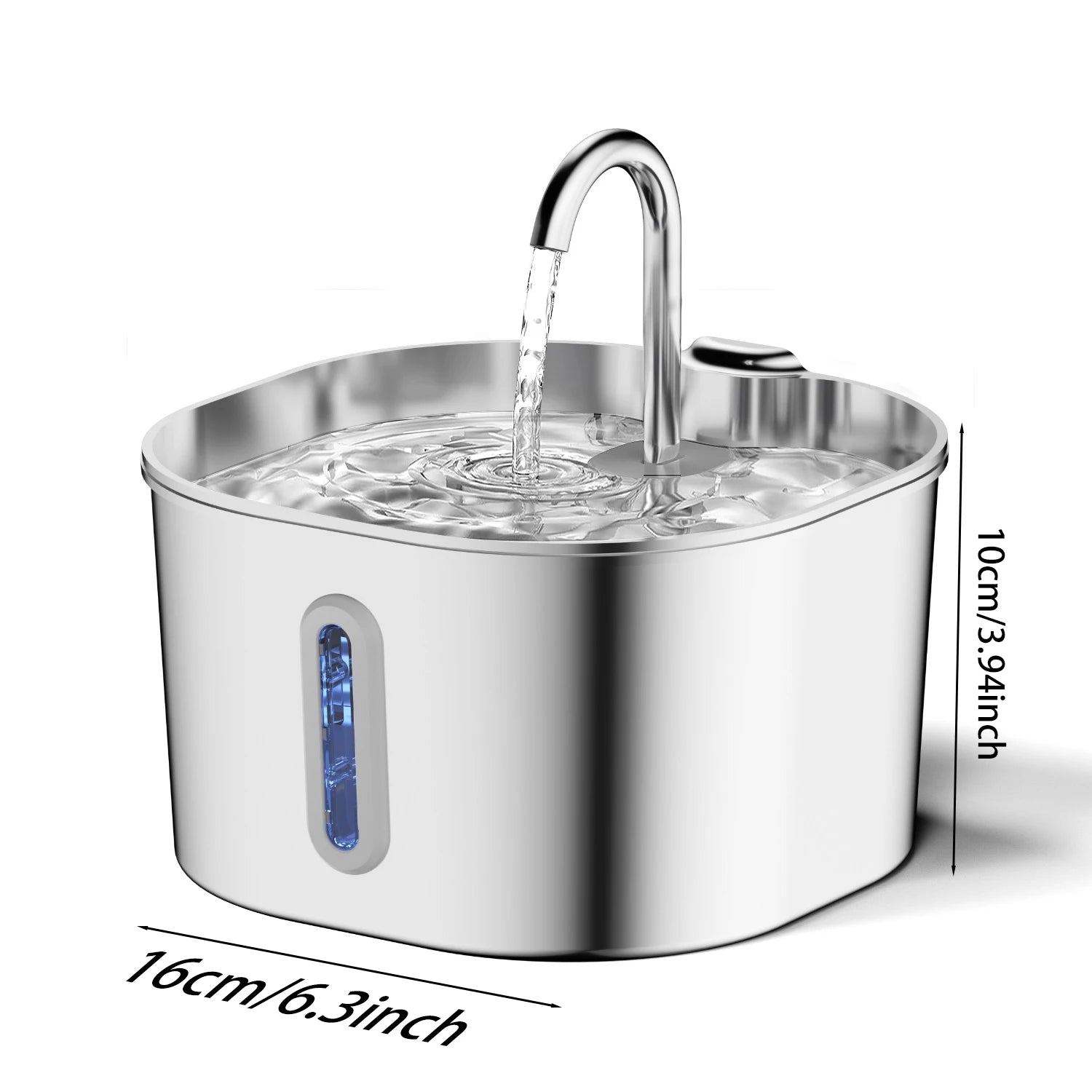 2.2L Automatic Pet Water Fountain – Square Stainless Steel Water Feeder with Viewing Window for Cats Dogs Rabbits (No 5V/1A Plug)