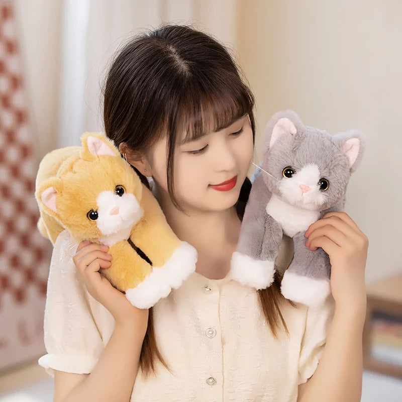 53 cm (21 in) Realistic Cat Plush Pillow – White & Gray Kitten Stuffed Animal Gift for Kids & Room Decor