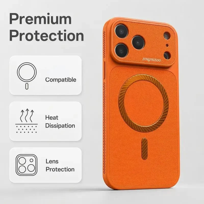 Woven Heat-Dissipation Magnetic MagSafe Phone Case - Shockproof PC+TPU Anti-Scratch Soft Cover for iPhone