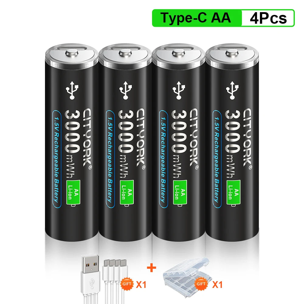 1.5V AA Rechargeable Li‑Ion Battery 3000mWh (3.0Wh) with Micro USB Fast Charging - For Remotes, Keyboards, Toys & Wireless Devices