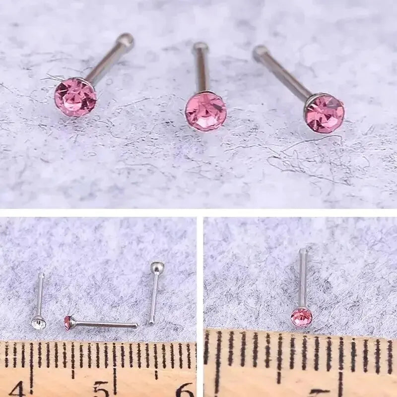 40/60-Piece Crystal 316L Stainless Steel Nose Piercing Kit - Straight L Studs & Helix Body Jewelry