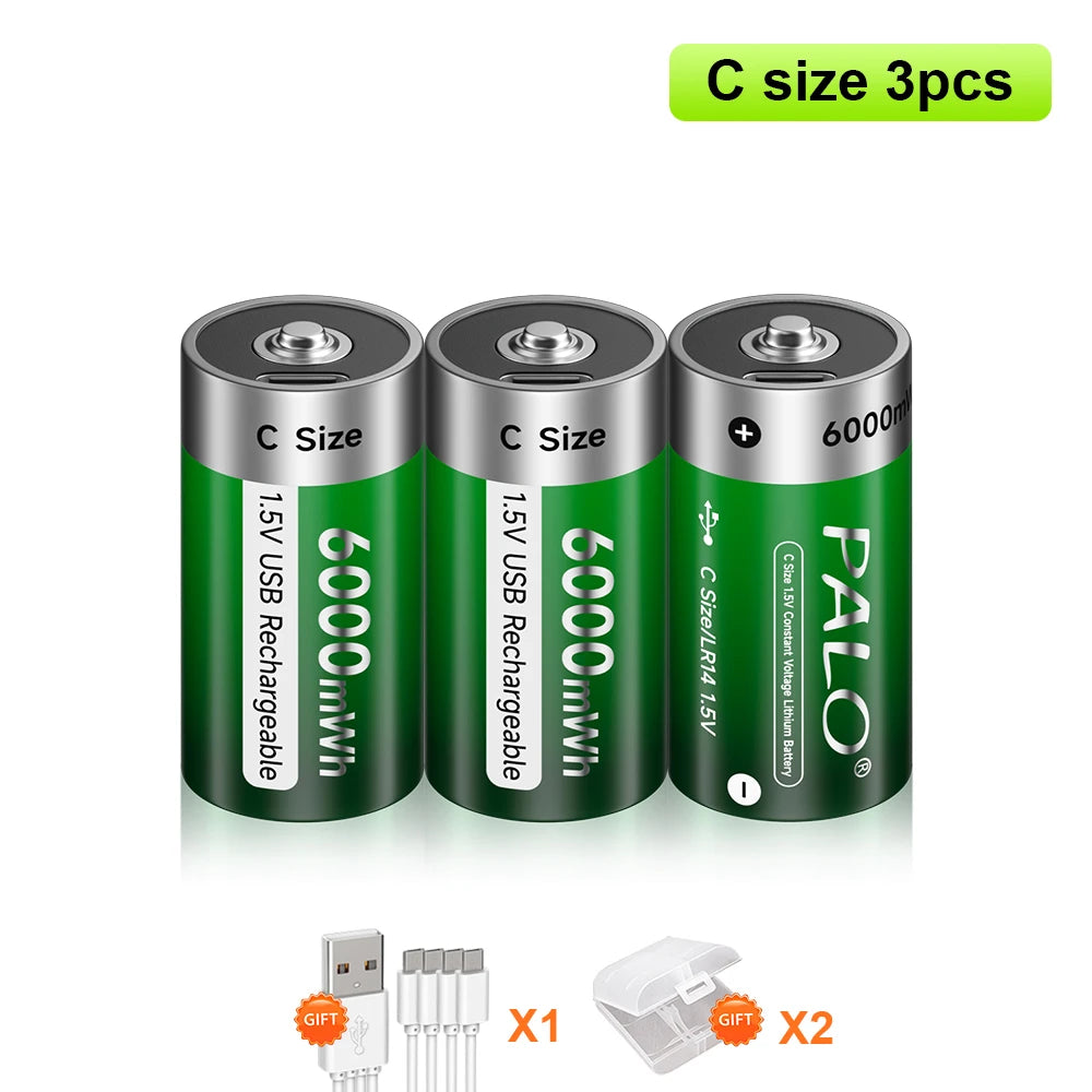 USB-C Rechargeable C-Size Li-Ion Battery 2500mAh (LR14)