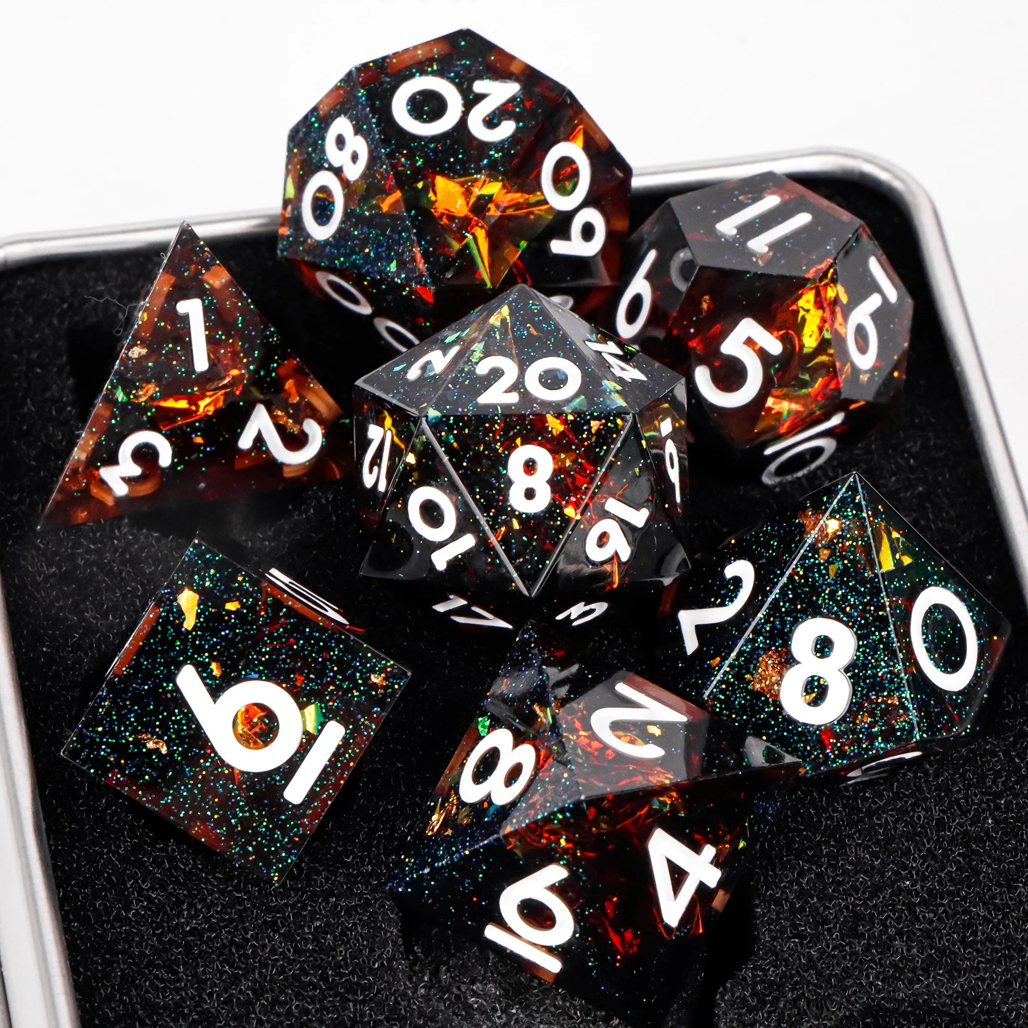 7-Piece Resin Sharp-Edge Polyhedral Dice Set for D&D & RPGs - D20 D12 D10 D8 D6 D4