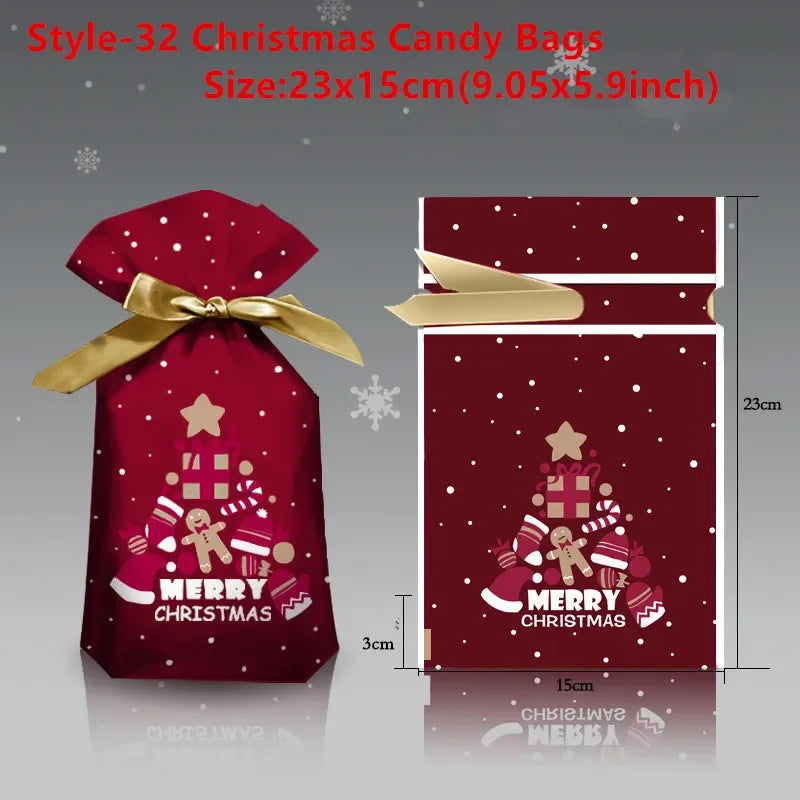 20/50-Pack Christmas Plastic Santa Gift Bags – Candy Packaging & Xmas Party Favor Bags
