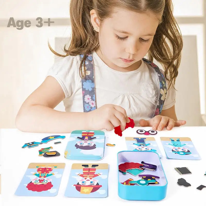 Magnetic 3D Dress-Up Puzzle Toy in Travel Tin - Wooden Magnetic Jigsaw for Kids Imaginative Play