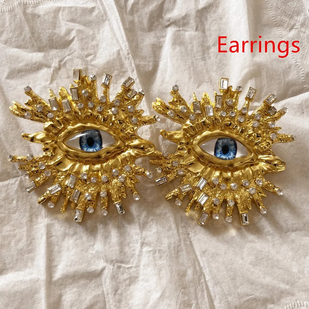 Baroque Rhinestone Big Eye Dangle Statement Earrings for Women Copper Alloy Drop Earrings