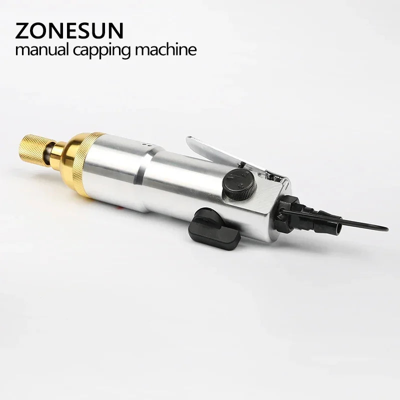 Pneumatic Handheld Bottle Capping Tool 10-50mm (0.39-1.97 in) Air Screwdriver Bottle Capper with 2 Metal & 4 Rubber Heads
