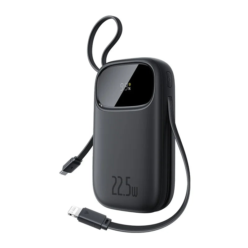22.5W Fast Charging 10000mAh / 20000mAh Power Bank with Built-In Retractable USB-C & Lightning Cables – Portable Charger for iPhone, Samsung, Xiaomi