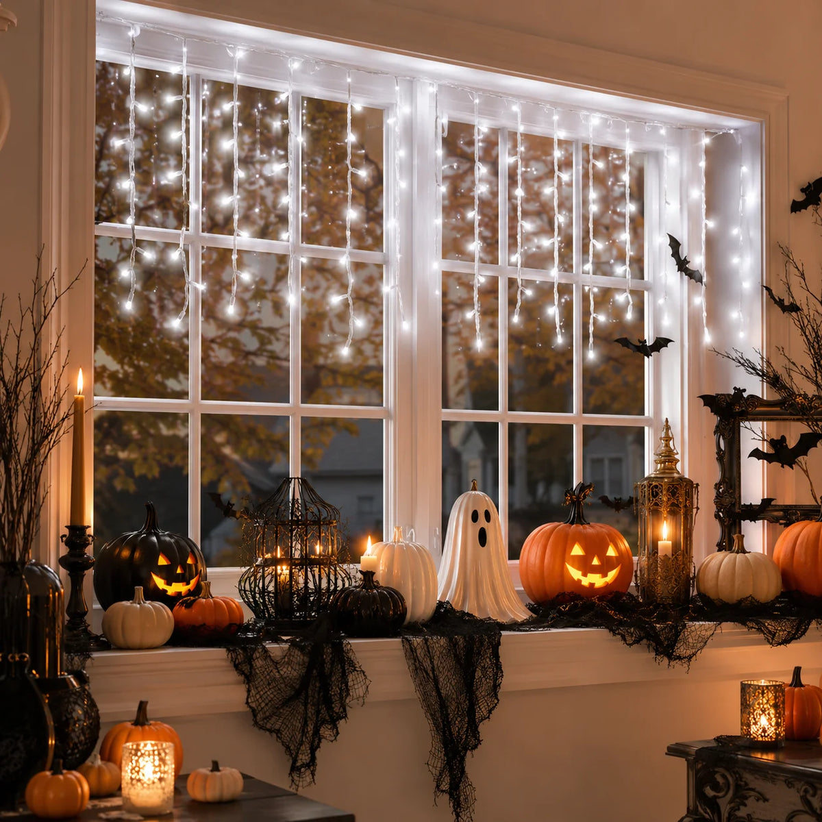 USB LED Icicle Curtain String Lights — 6M (19.7 ft) 100 LED & 10M (32.8 ft) 200 LED, 8 Modes for Window, Porch, Roof, Holiday & Halloween Christmas Decor