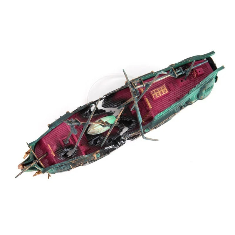 Shipwreck Boat Aquarium Ornament with Air Bubbler, 9.4 x 4.7 in (24 x 12 cm) Fish Tank Decoration