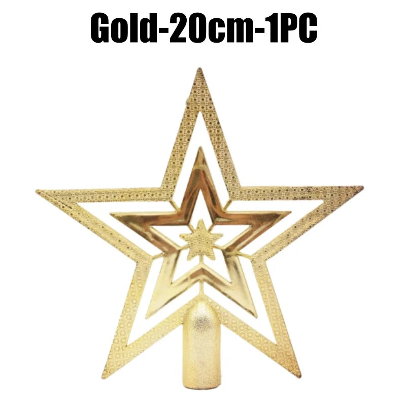 Star Christmas Tree Topper Gold & Red Shimmer 4 in / 8 in (10 / 20 cm) Holiday Tree Decoration
