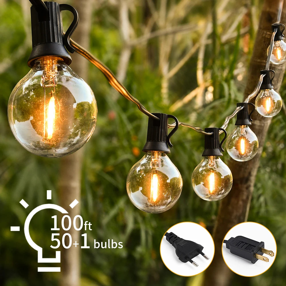 30M (100ft) G40 Globe LED String Lights – Warm White Outdoor Patio & Garden Wedding Party