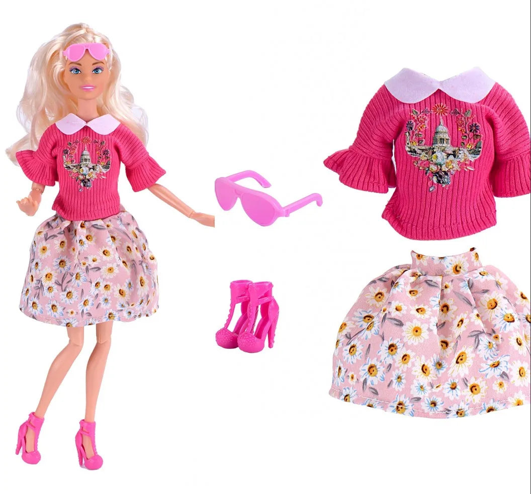 30cm Doll Clothes 1-Set Pink Fashion Outfit - Tops, Skirt, Shoes & Necklace for 11–11.8 in Dolls (BJD, Fashion Dolls)